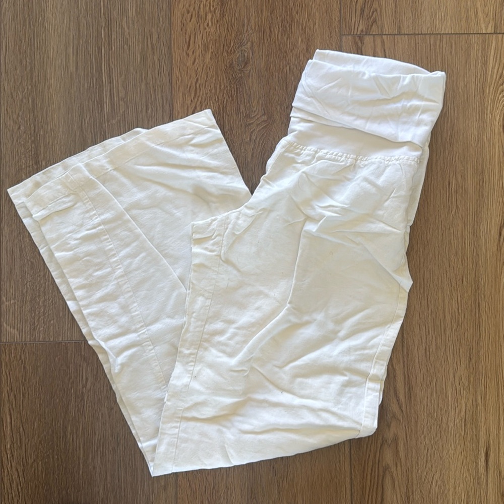 White Linen Wide Legged Beach Pants